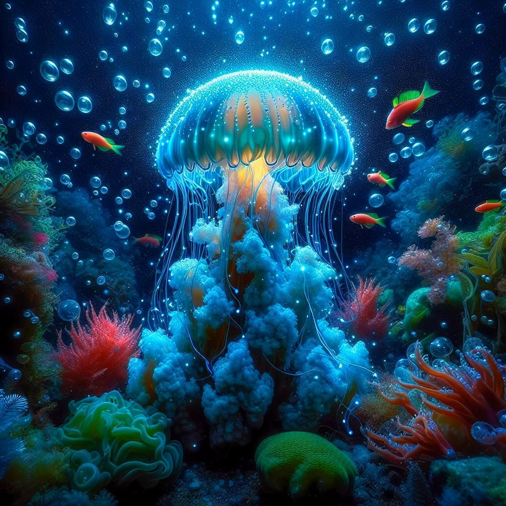 Surreal Underwater Ballroom Elegance in Bioluminescent Fanta...