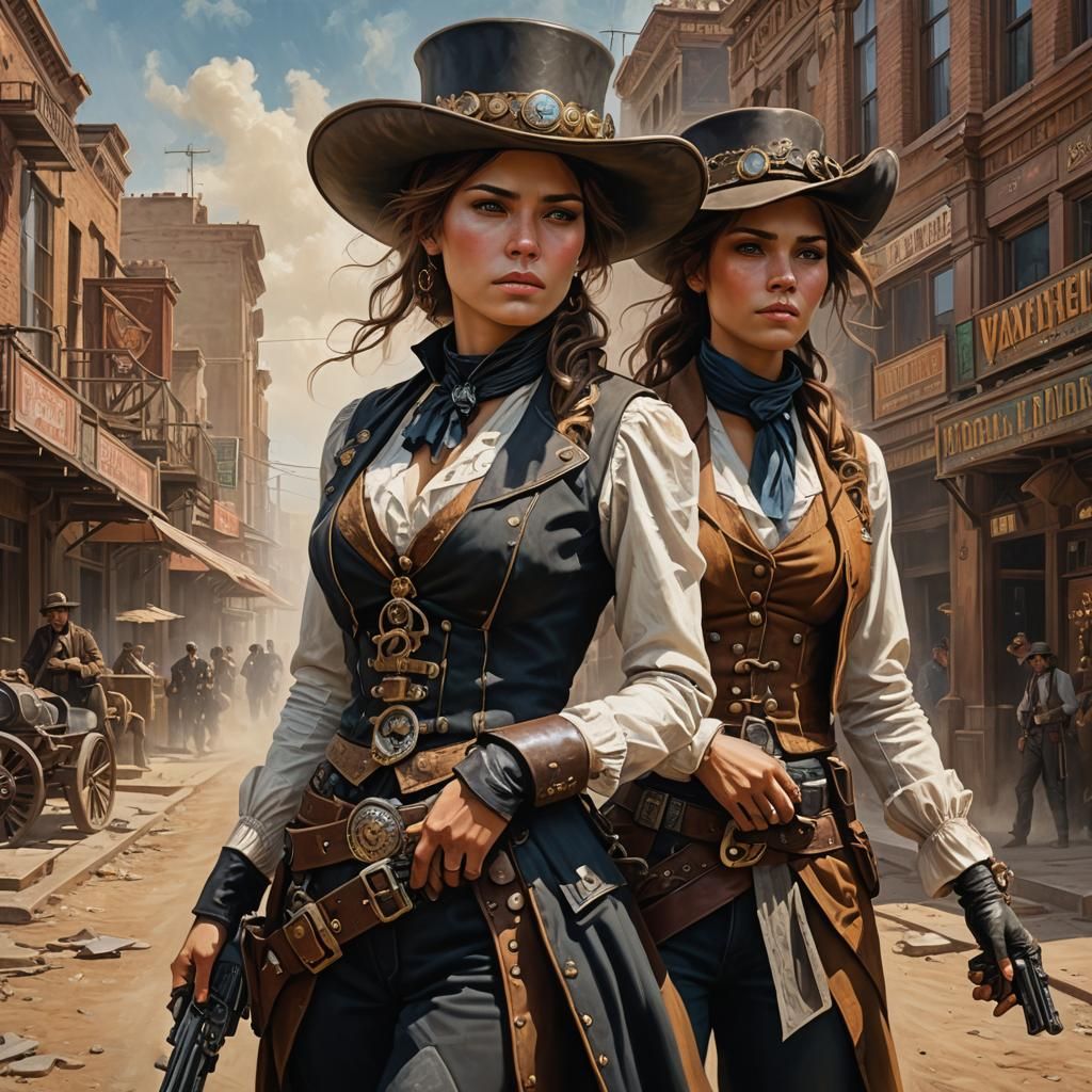 Steampunk Gunfighters: Oil Painting Portrait in 8k