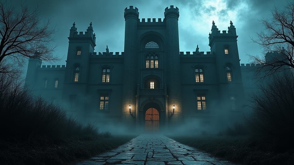 Gothic Arkham Asylum in a Dark, Moody Landscape