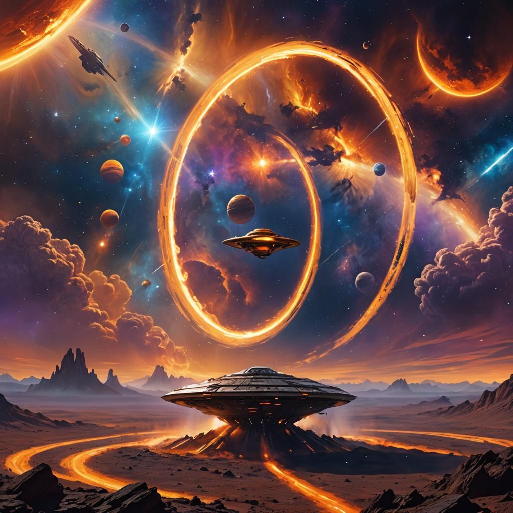 Epic Sci-Fi Spaceship Over Alien Landscape