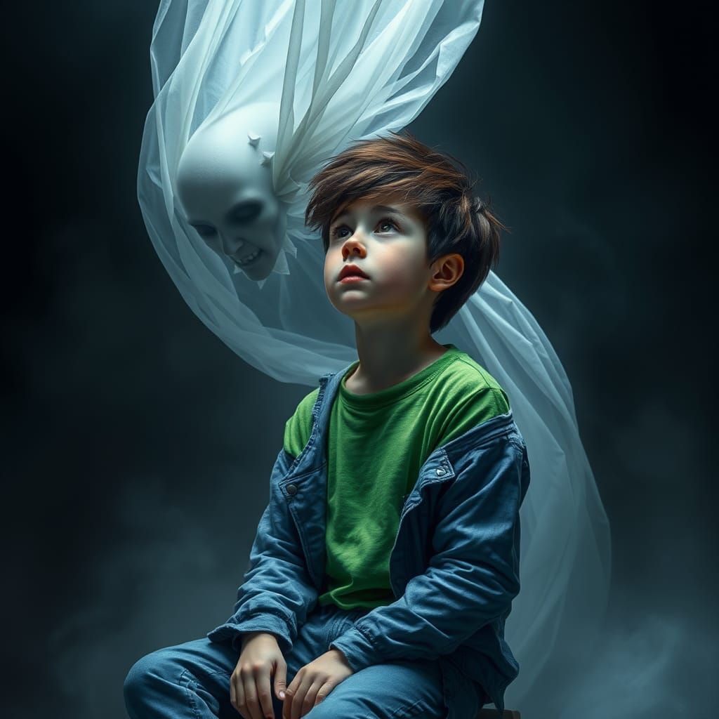 Ghostly Apparition Diving Toward Boy: Digital Matte Painting