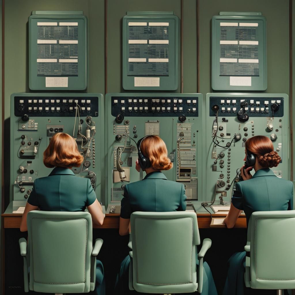1950s Telephone Operators in Edward Hopper Style