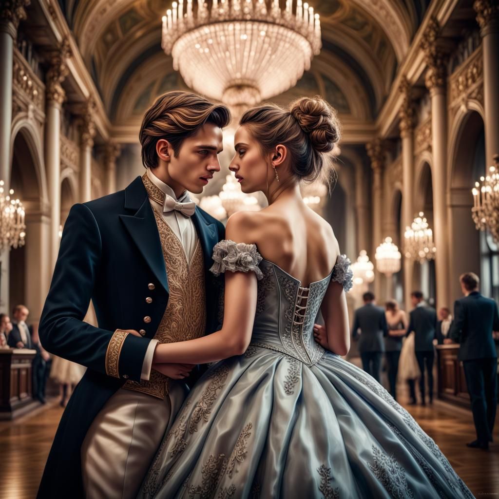 Young Couple at Prom in Hyperrealistic Style