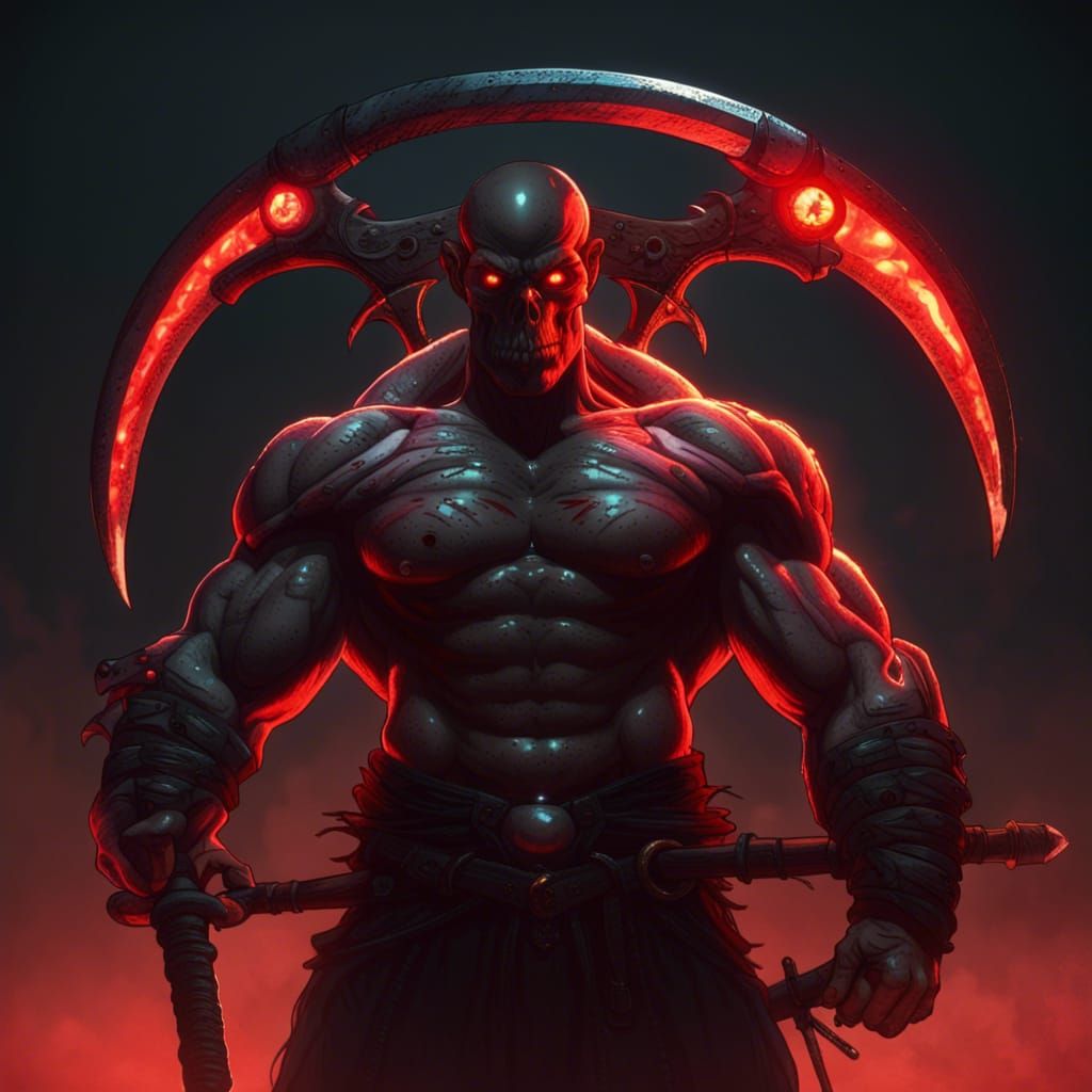 Menacing Skull-Headed Warrior with Scythe