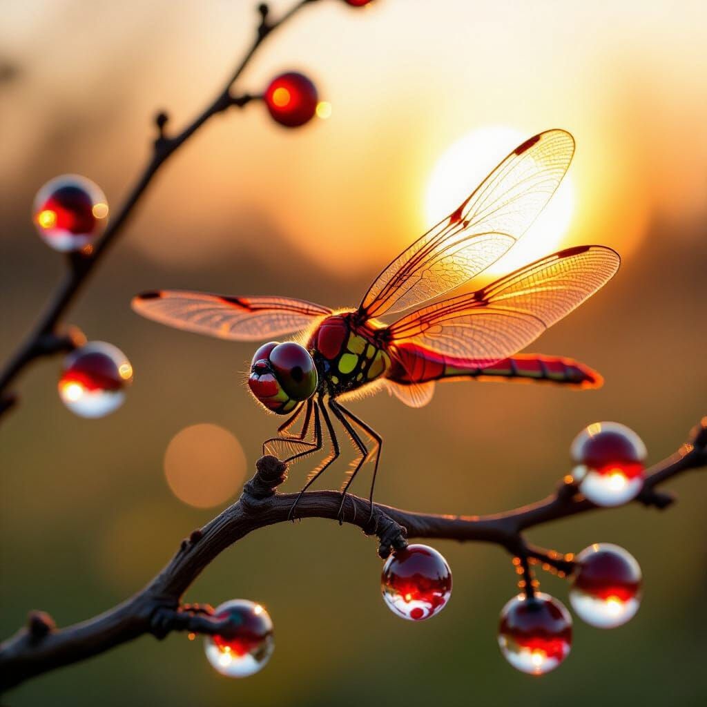 Soul Red Crystal Dragonfly at Sunset