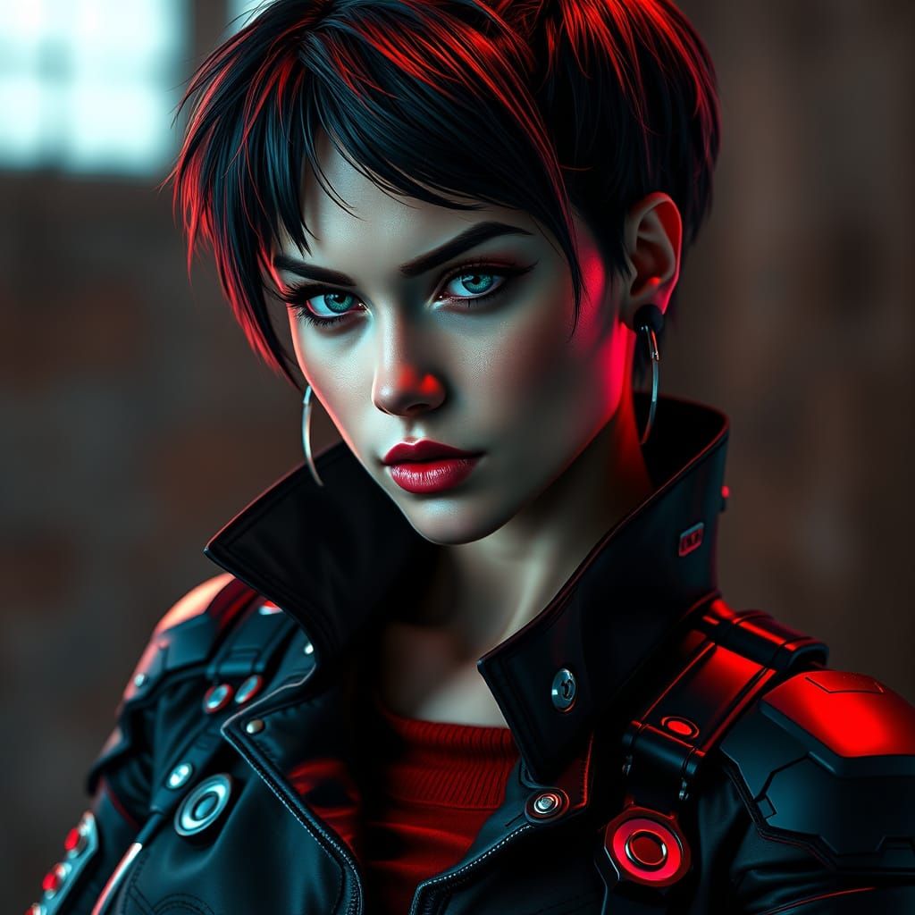 Cyberpunk Woman with Blue Eyes and Cybernetic Implants