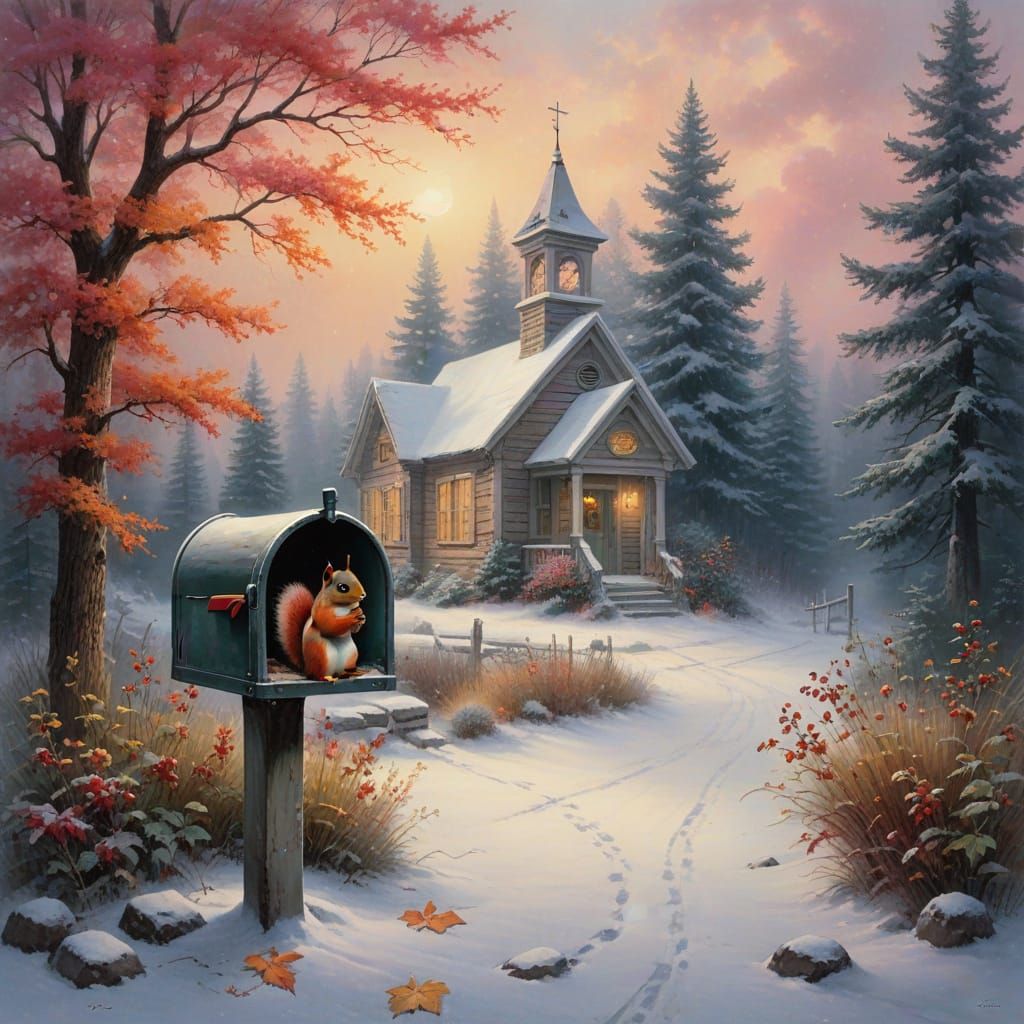 A Squirrel's Winter Haven in a Snowy Schoolhouse Scene