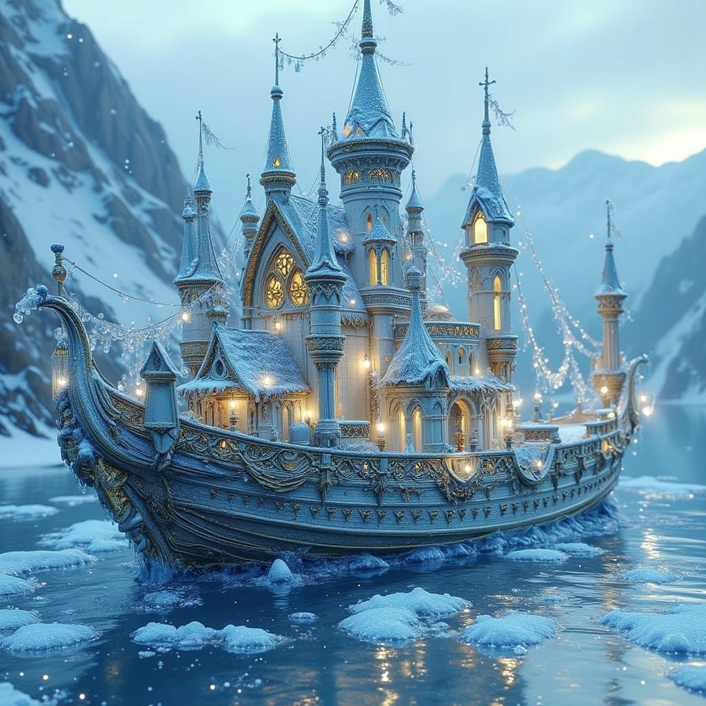 Crystal-Encrusted Royal Fantasy Ship in a Winter Wonderland