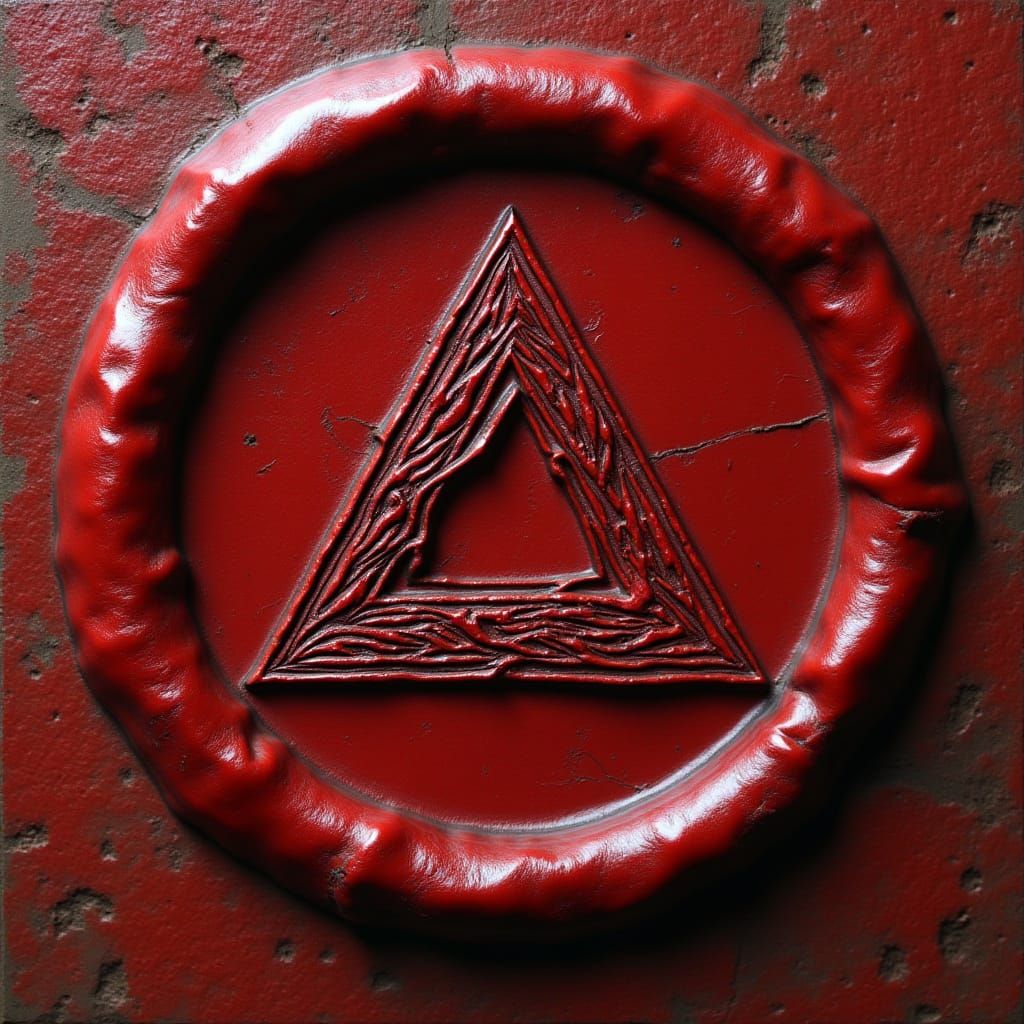 Red Wax Seal with Triangular Shape in Biomechanical Style