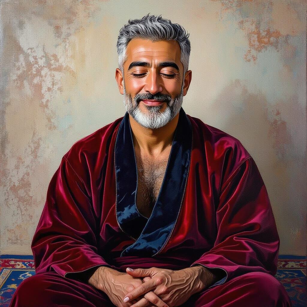 Serene Man in Velvet Robe, Abstract Art Style