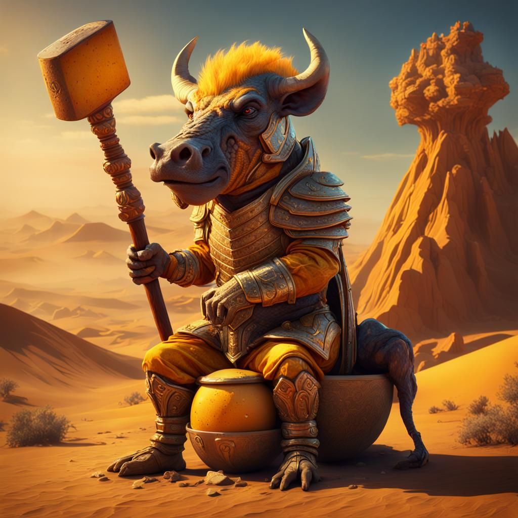 Warthog Supervillain in Desert, Digital Matte Painting