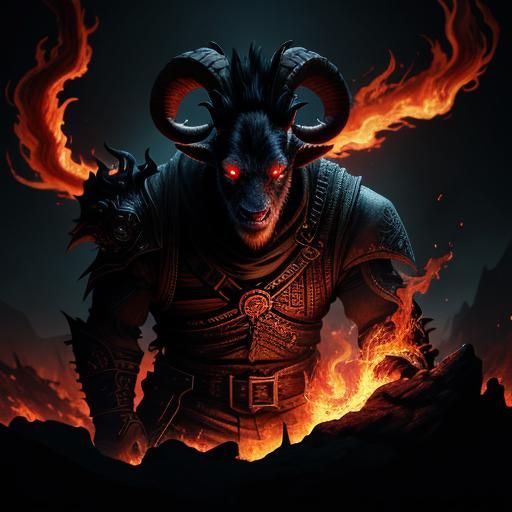 Fiery Eyeball and Demon Silhouette