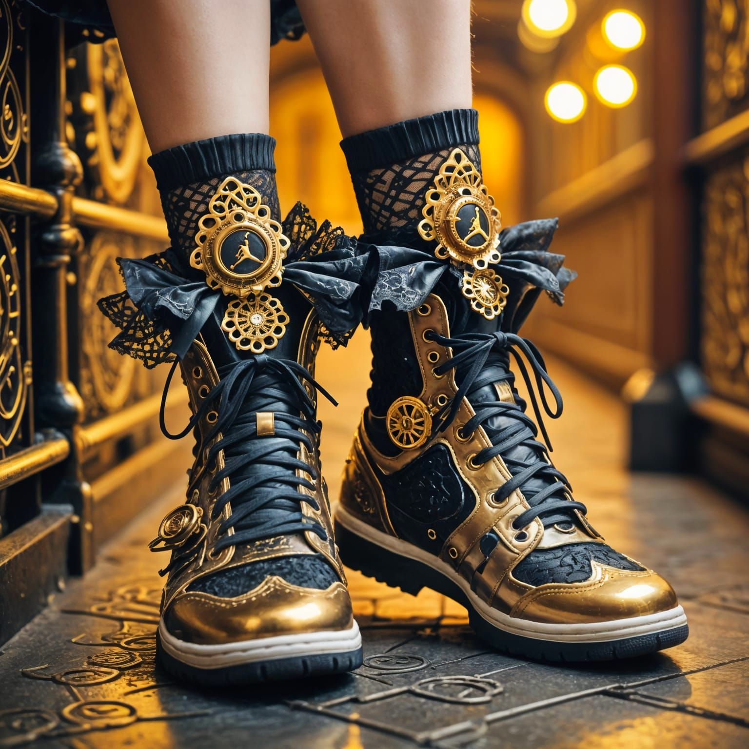 Neon Steampunk Socks with Ornate Details