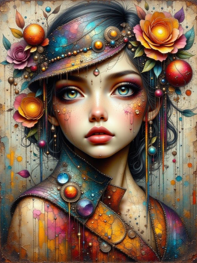 Textured Abstract Acrylic Painting of a Young Woman