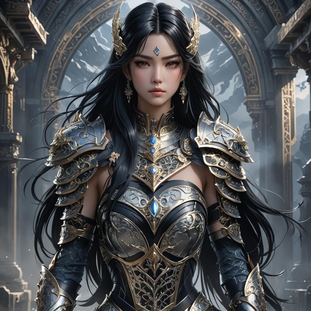 Anime Woman in Armor: 3D Art