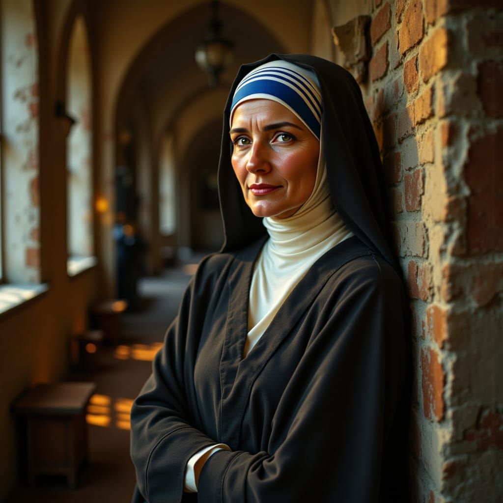 Mother Teresa Portrait in Realistic Painting Style