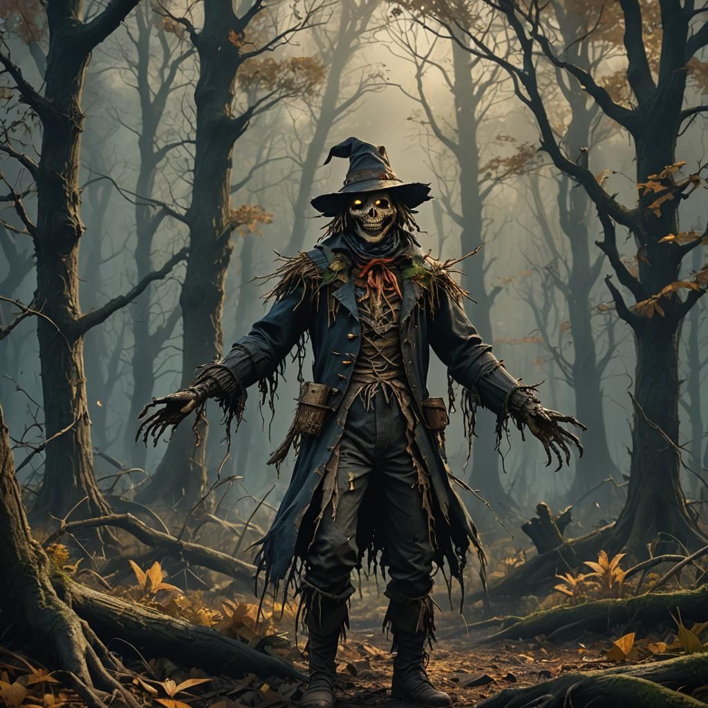 Haunted Woods Scarecrow: Detailed Matte Painting