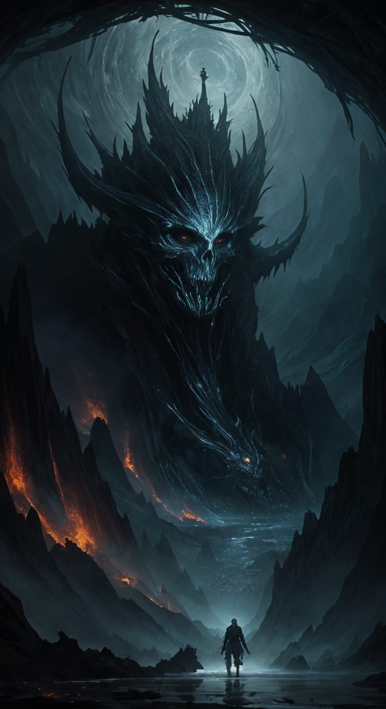 Eerie Underworld Vista with Mythical Guardians