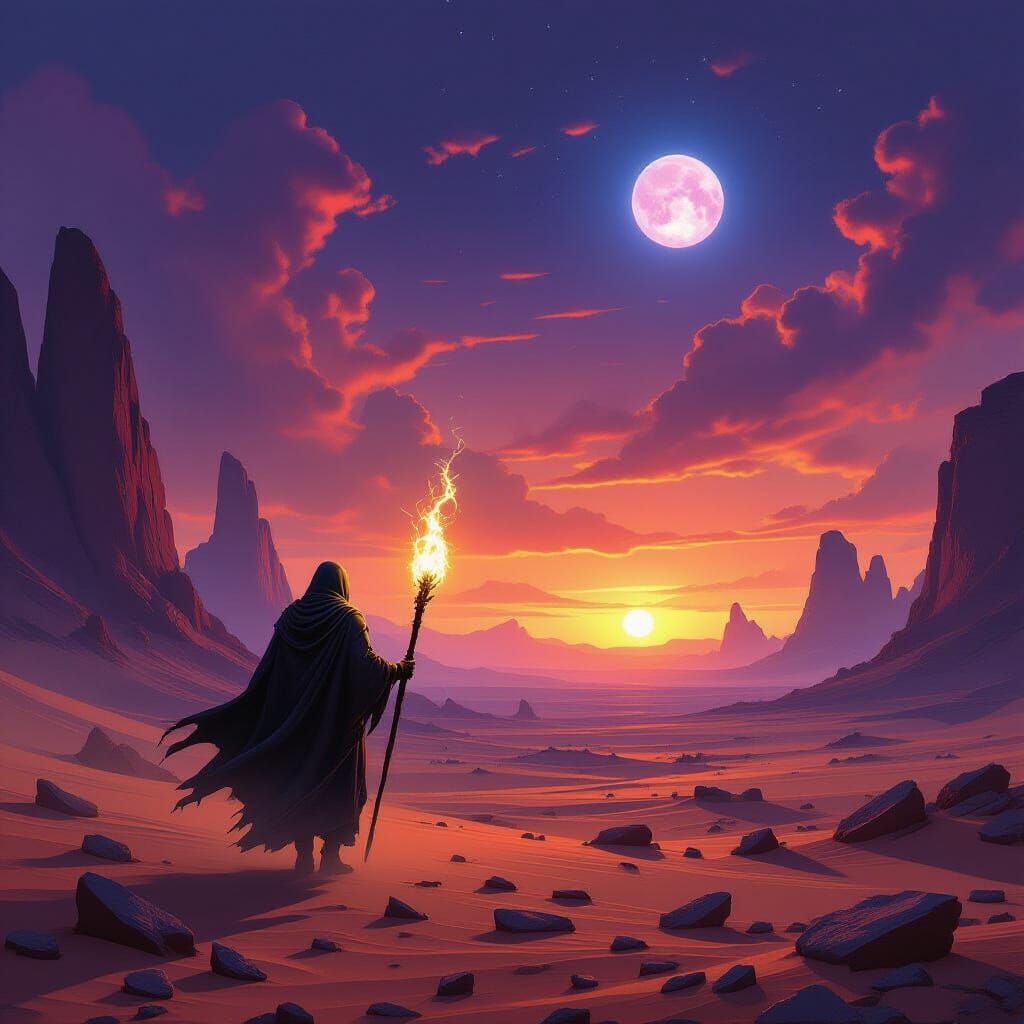 Mysterious Wanderer in Alien Desert - Epic Fantasy Concept A...