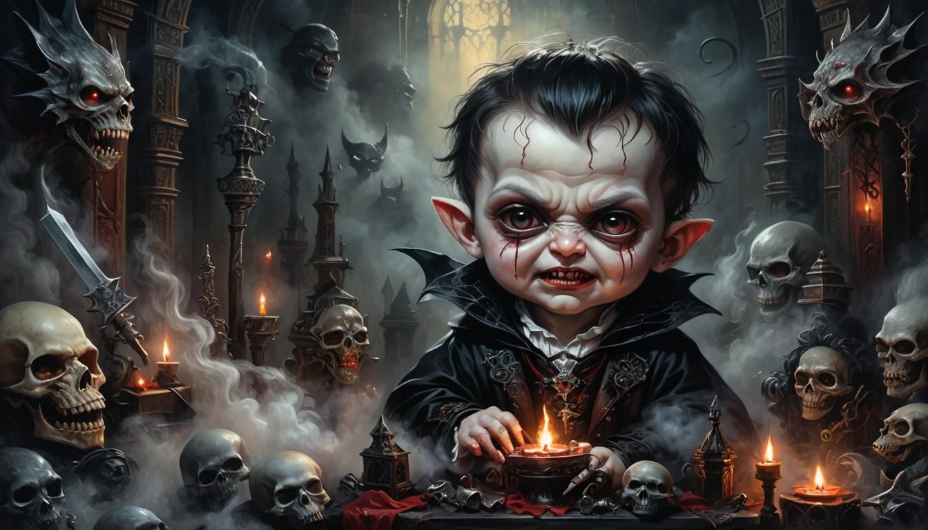 Mysterious Baby Vampire Portrait in Gothic Fantasy Art