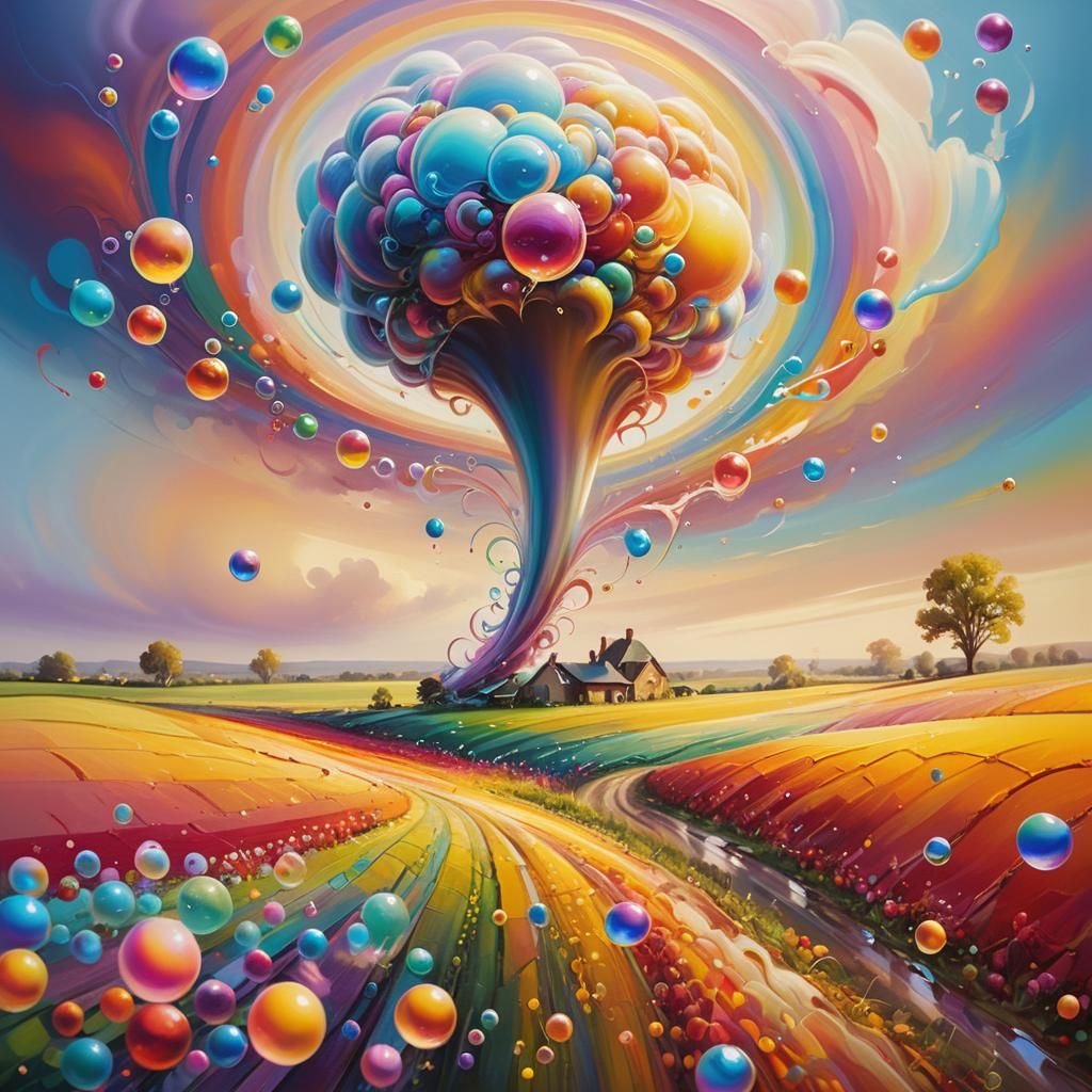 Rainbow Bubble Tornado in Whimsical Surrealism