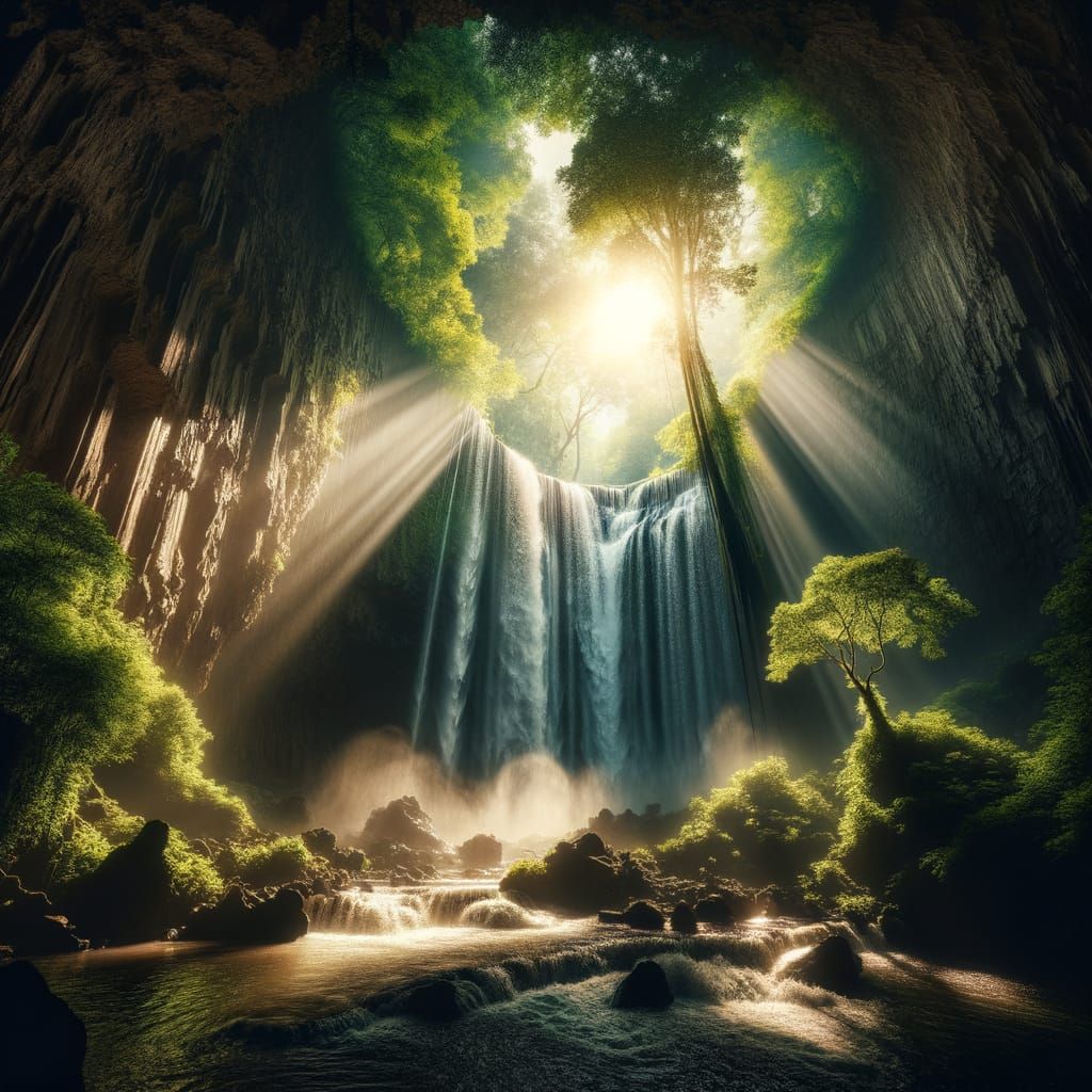 Majestic Waterfall Creates Ethereal Fantasy Grotto