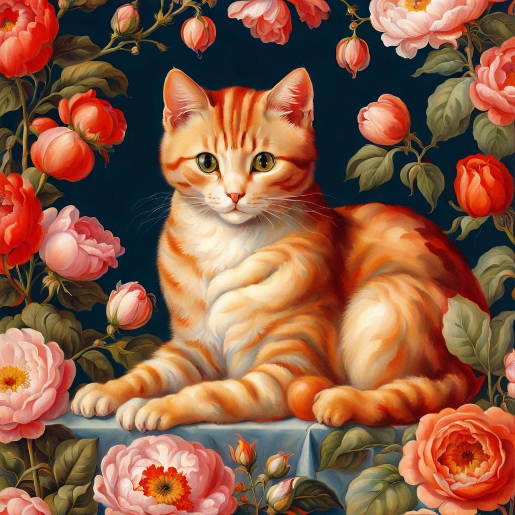 Ethereal Mannerist Feline in Whimsical Bloom
