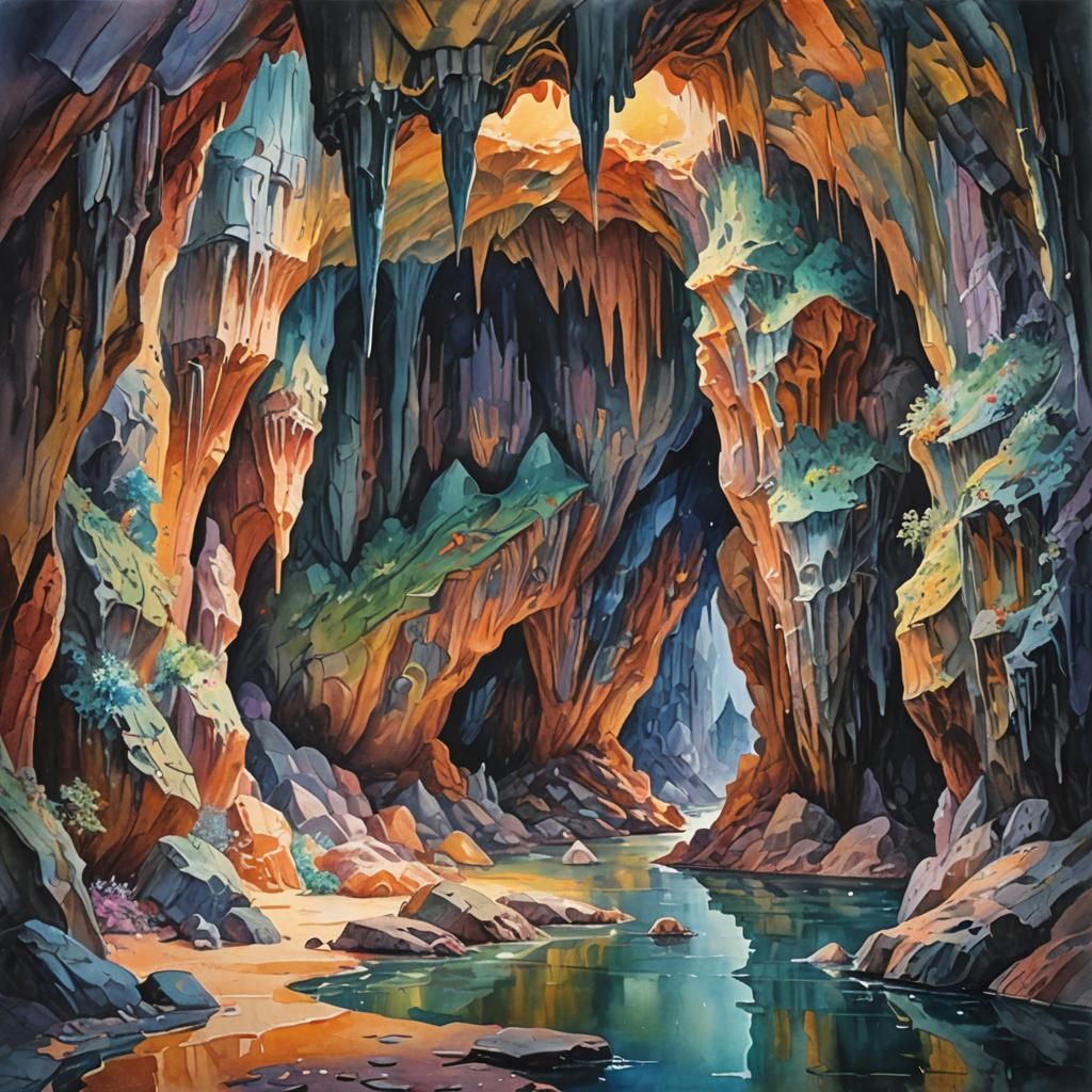 Glittering Caves in Gouache Impressionist Style