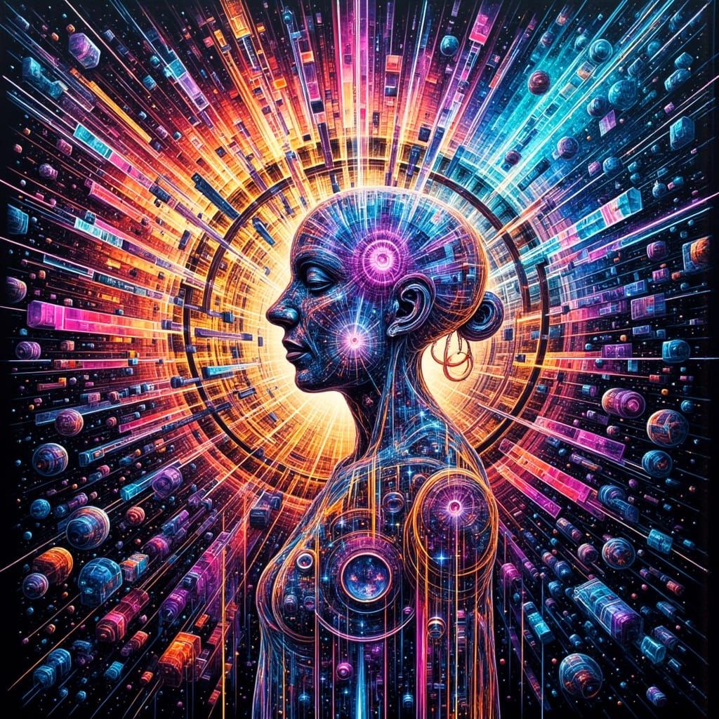 Explosion of Joy: Stained Glass in Cyberpunk Style