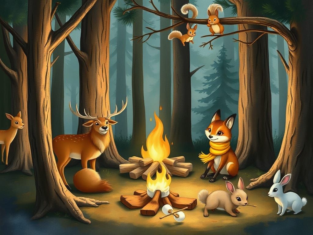 Whimsical Winter Wonderland Campsite Scene