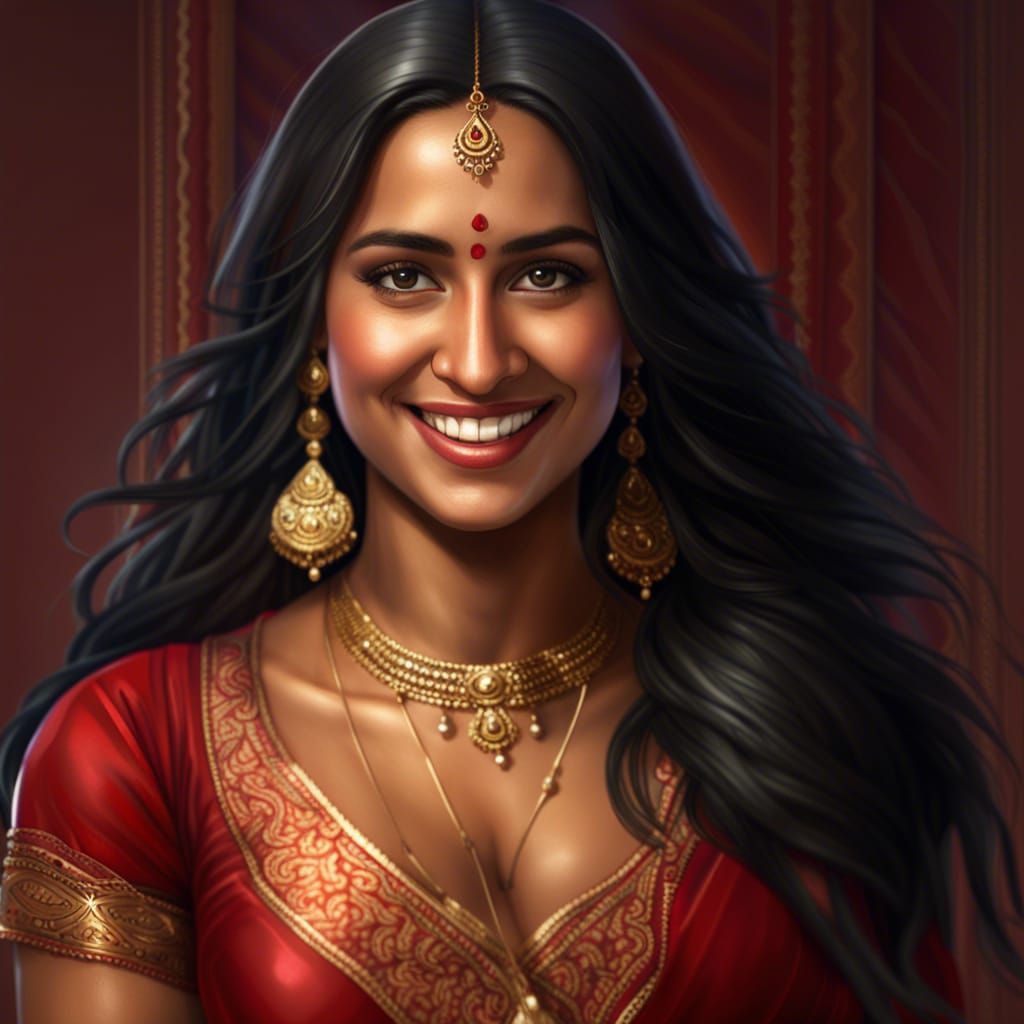 Beautiful Indian Woman in Red Lehenga Smiling
