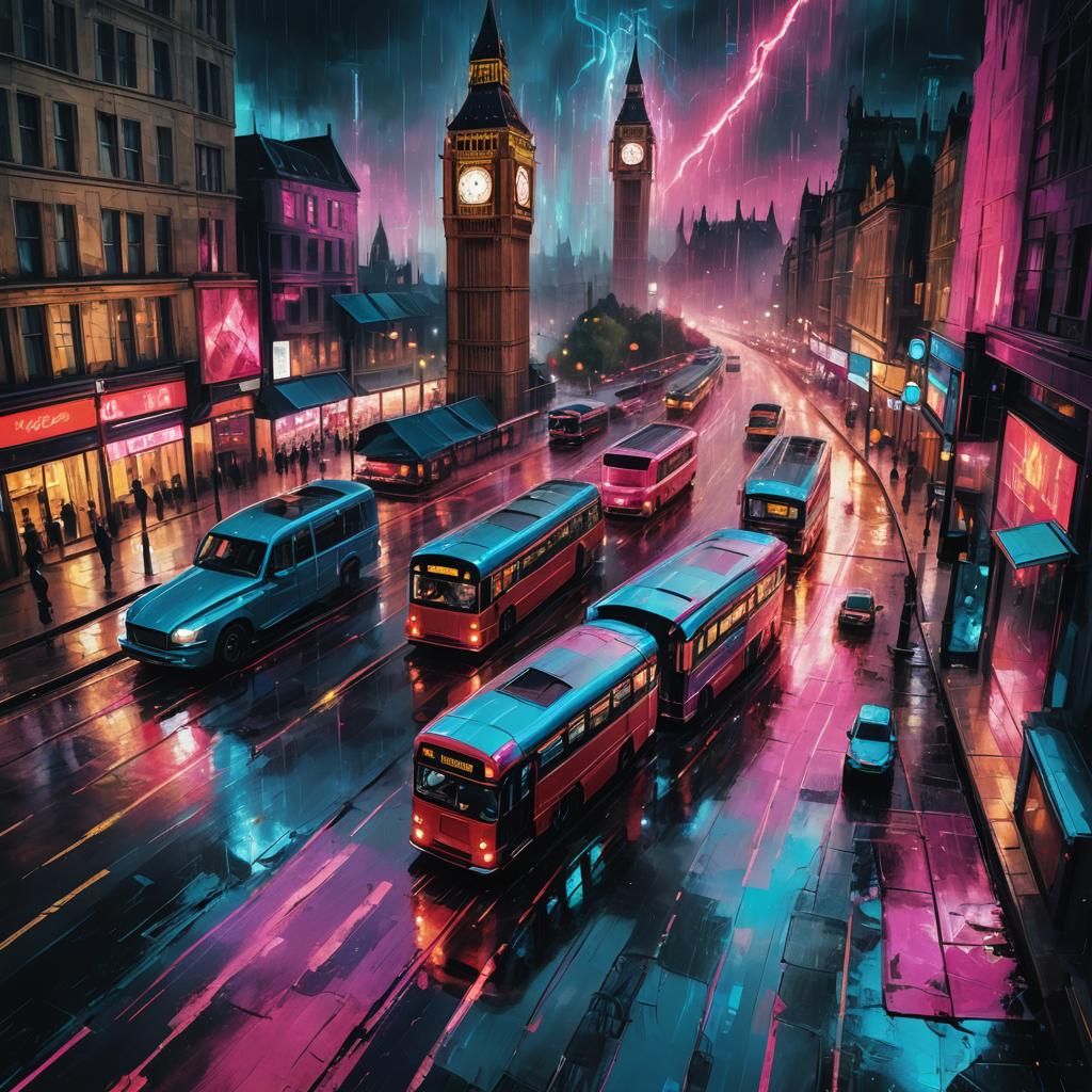 Cyberpunk London: Big Ben in Electric Light