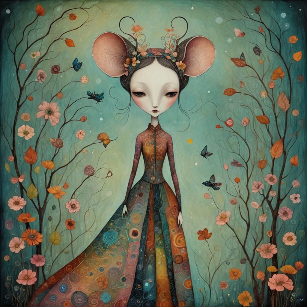 Dreamlike Woman-Mice in Art Brut Style