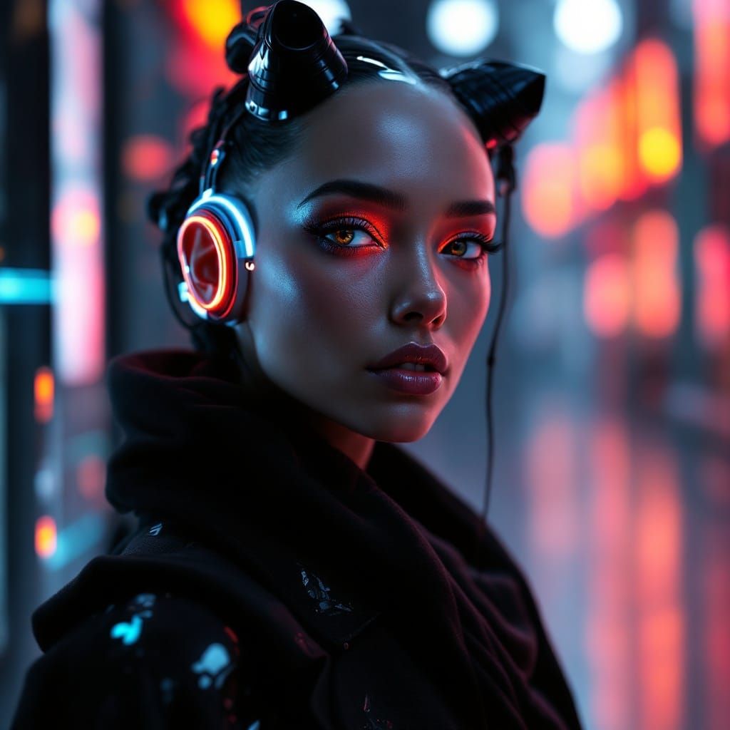 Sophisticated AI Influencer Portrait in Neon Accent Style