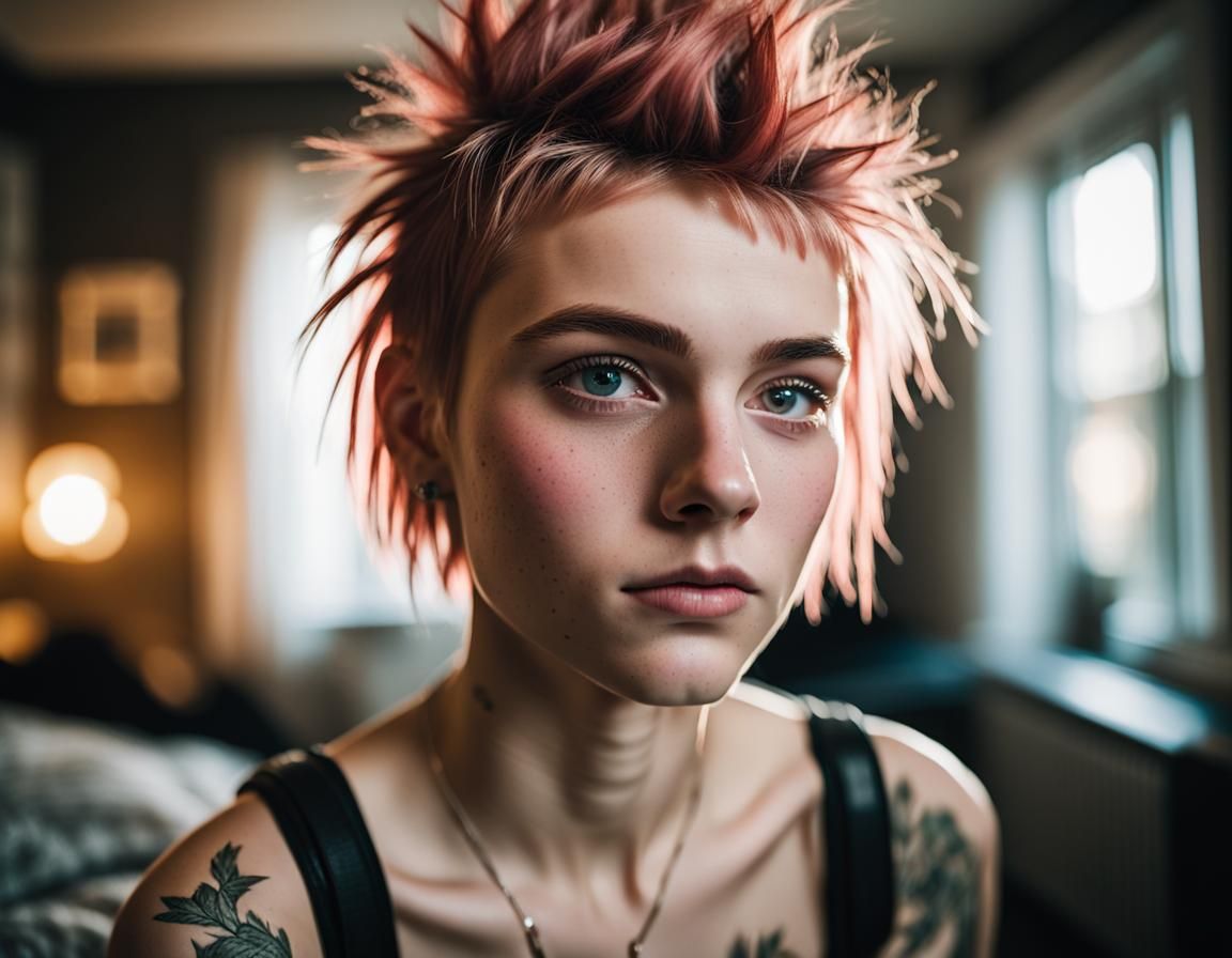 Beautiful Punk Dutch Girl Portrait in Analog Style