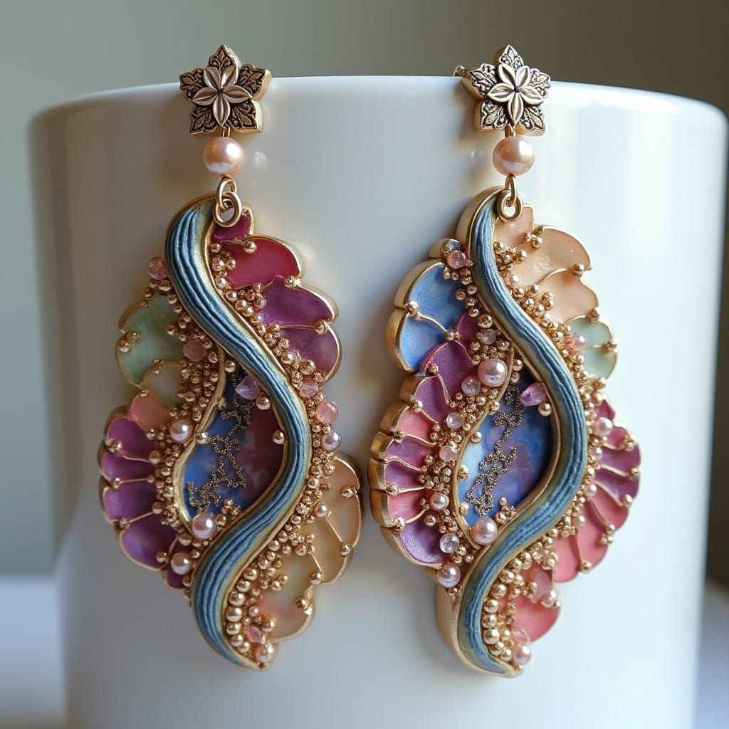 Ethereal Polymer Clay Earrings with Metallic Accents