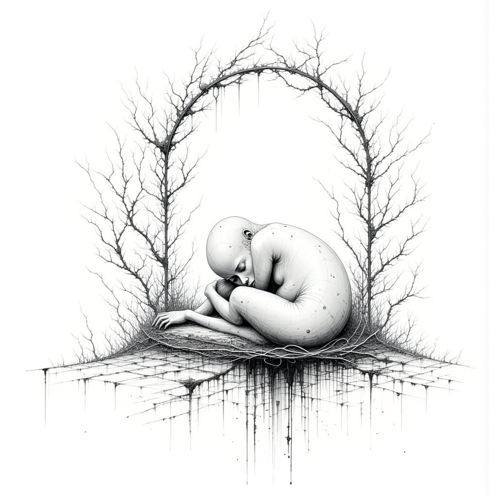 A minimalist line art illustration depicting a sleeping huma...