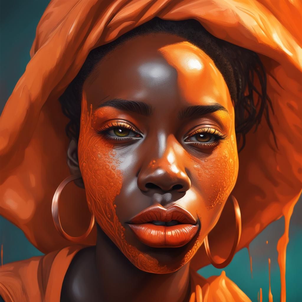 Hyperrealistic Portrait of African Girl with Orange Face