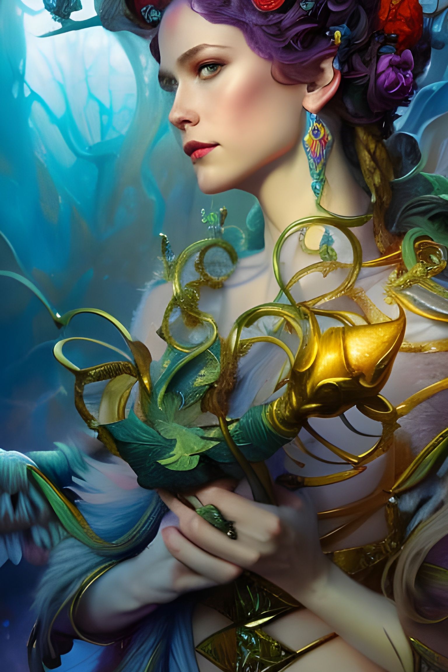 Fairy King Portrait in Floral Fantasycore Style