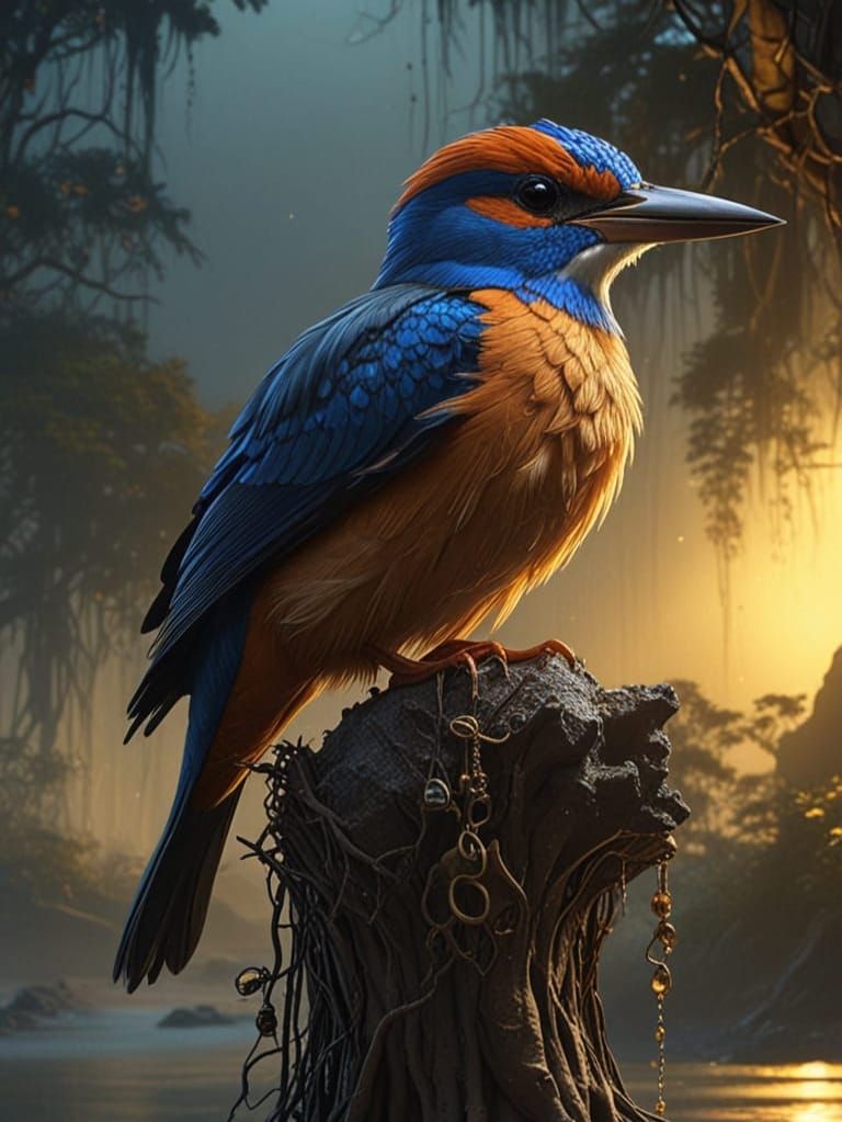 Steampunk Kingfisher on Obsidian Island