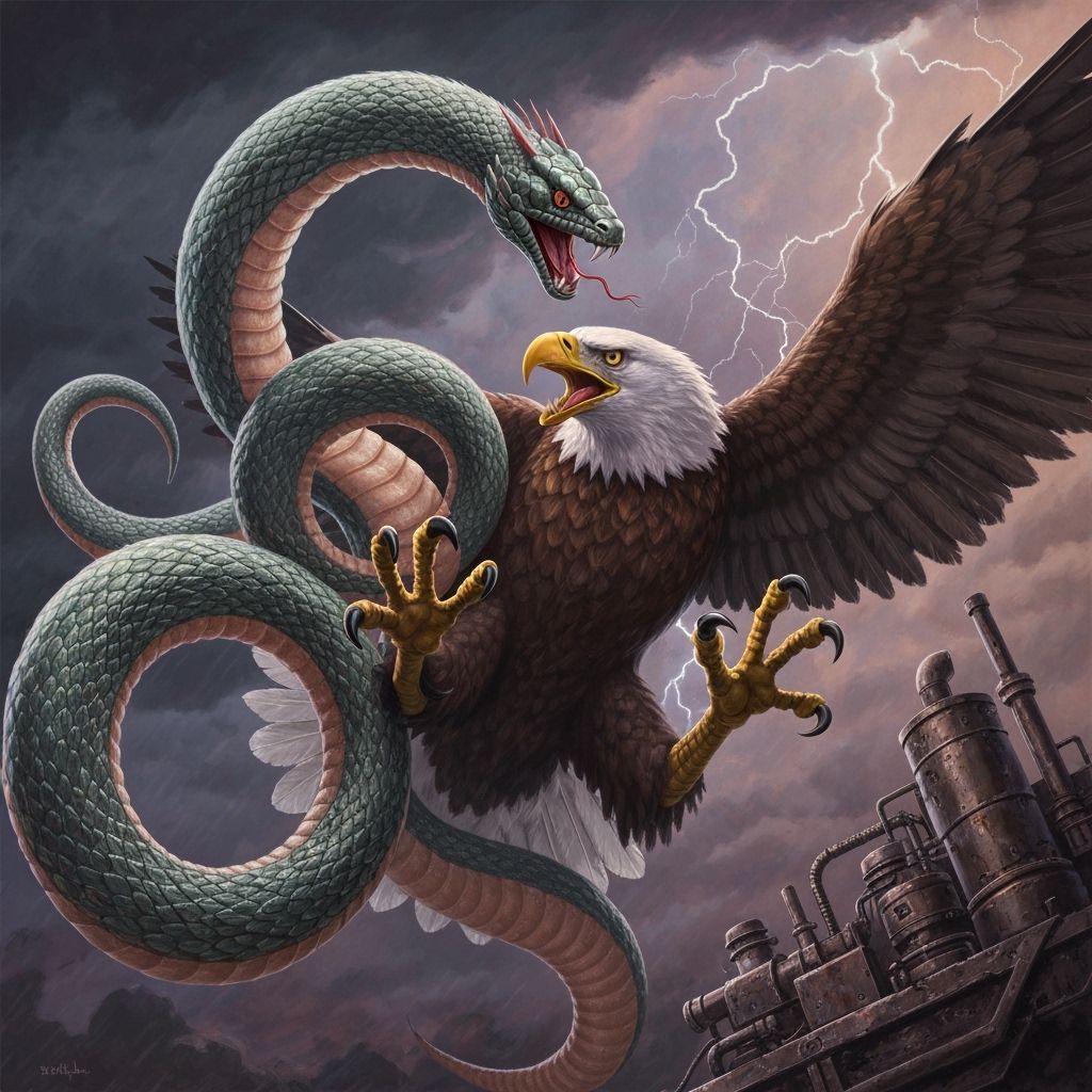 Eagle and Serpent Clash in Stormy Sky