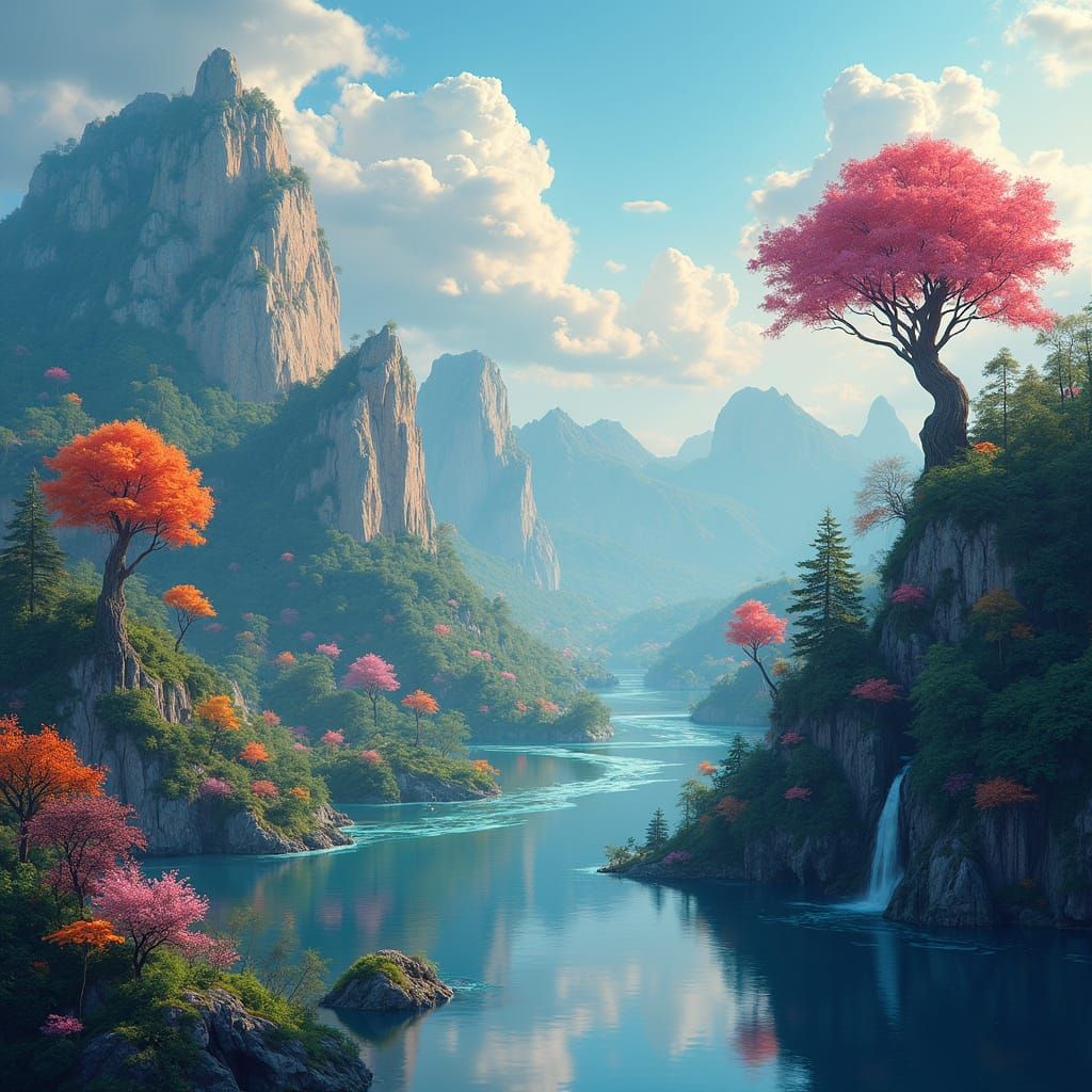 Surreal Mountain Paradise with Floating Islands and Glowing ...