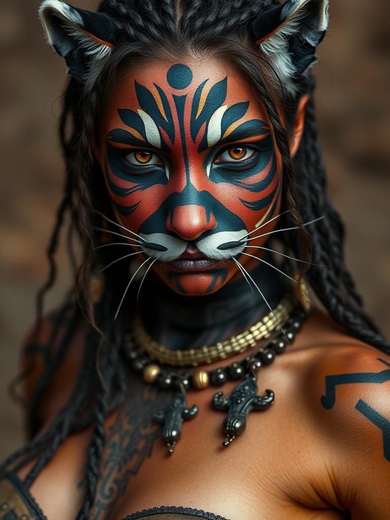 Warlike Panther Girl with War Paint in 4K
