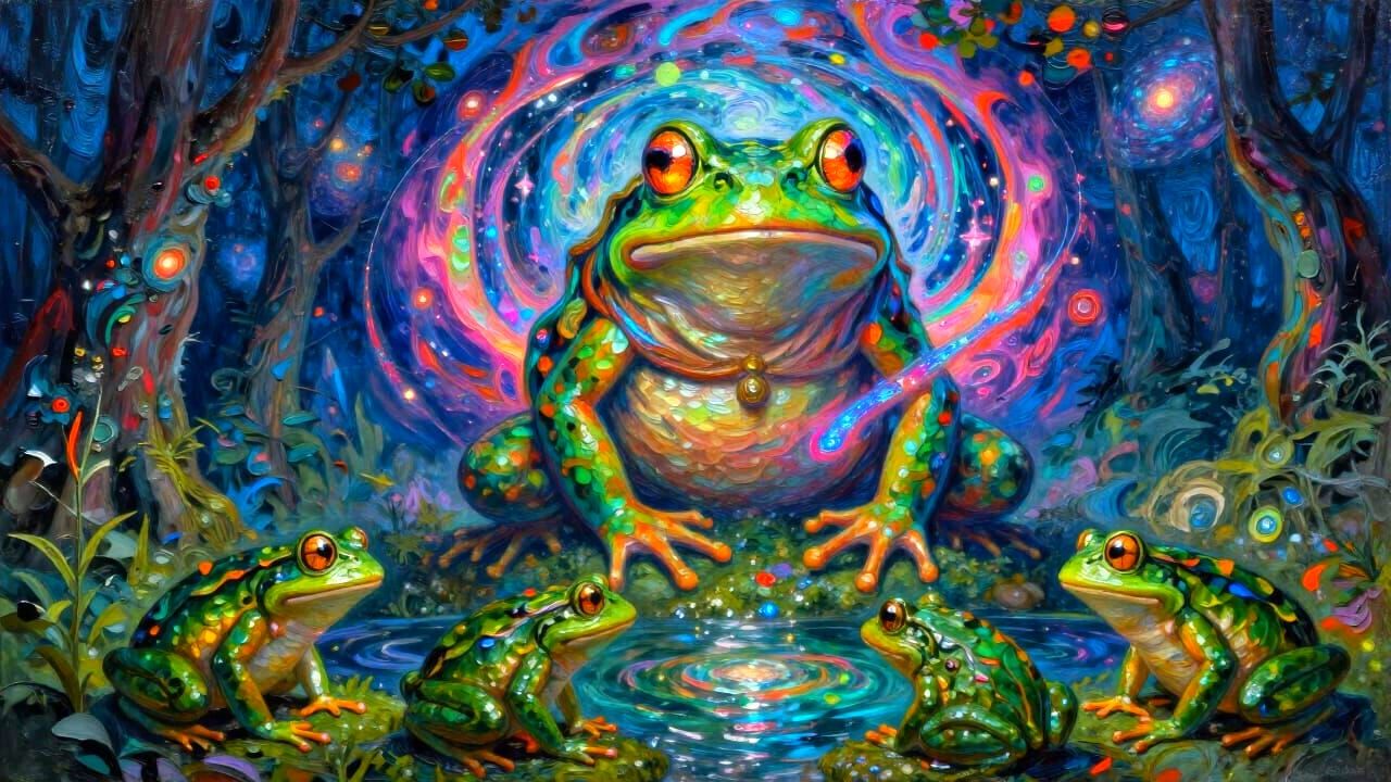Cosmic Frog God Emerges from Vortex in Fantasy Art