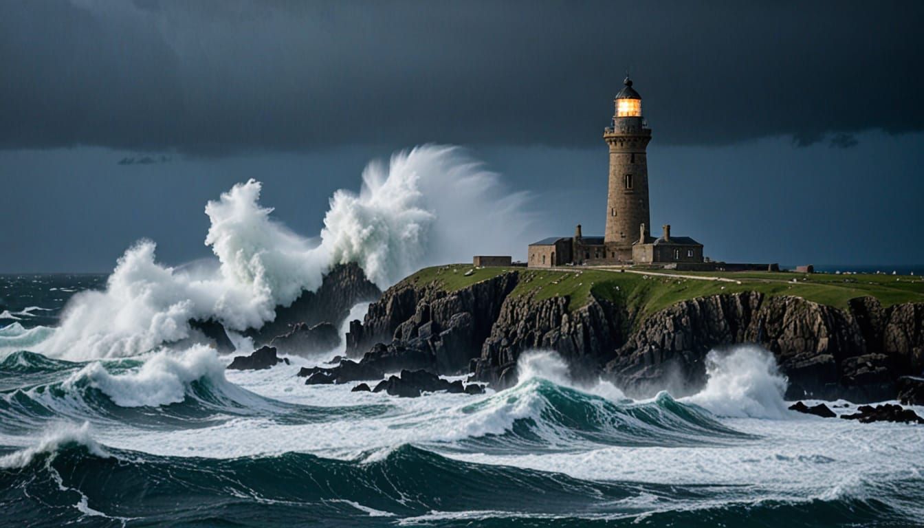 Lighthouse in Stormy Seas: AI Generated Image