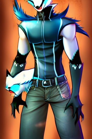 Anthro Kitsune in Leather Jacket and Jeans