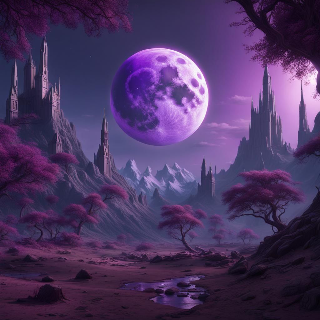 Fantastical Purple Moon in Detailed Digital Painting