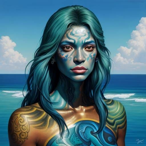 Earth Tone Body Painting in Graffiti Art Style