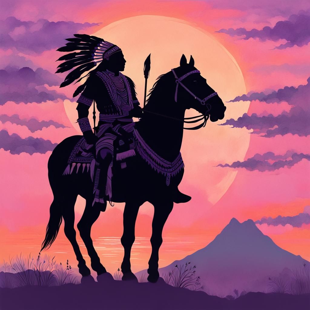 Native American Warrior Silhouette at Sunset