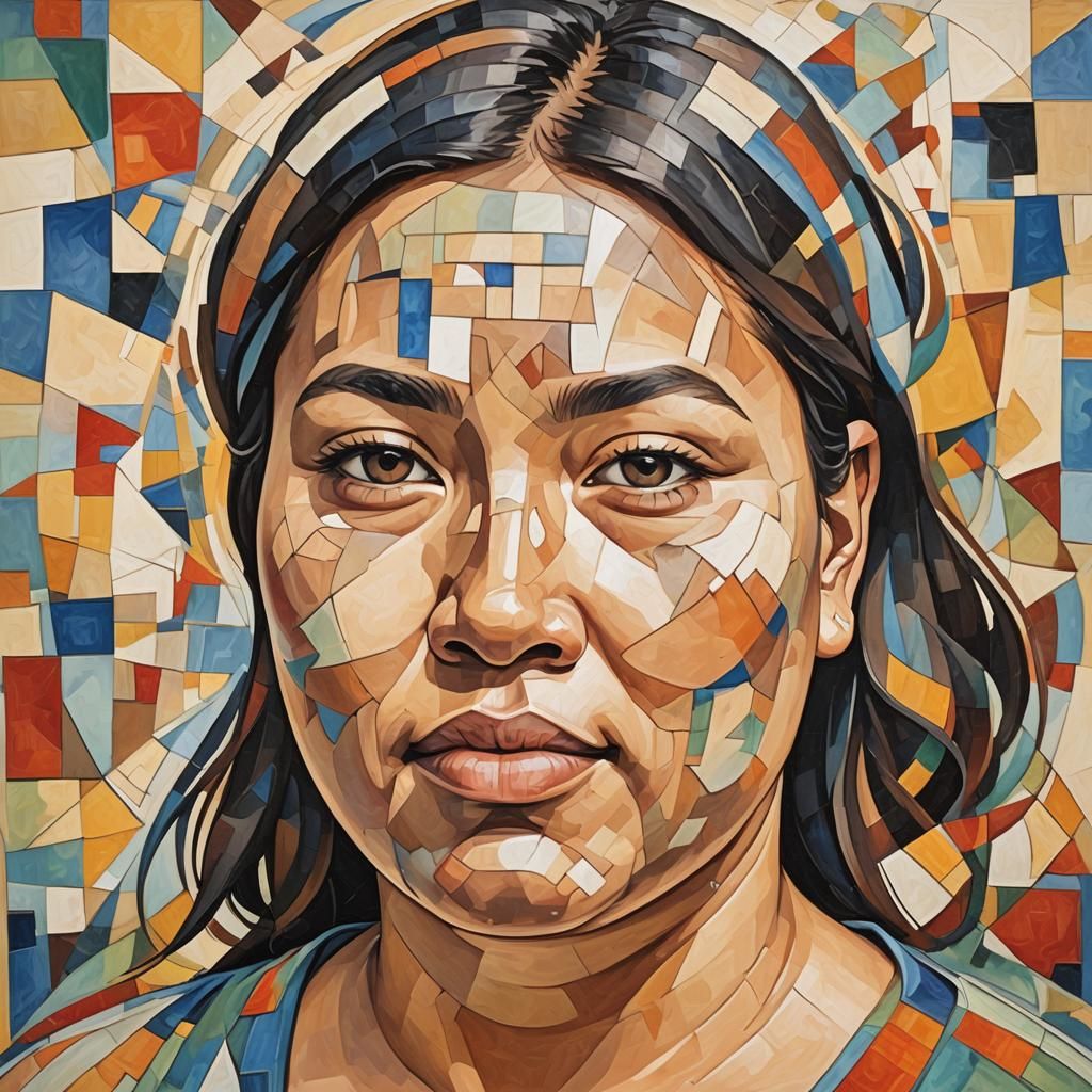 Micronesia woman barefaced clean look, abstract cubism Euclidean